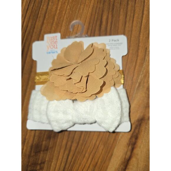 Carters Toddler Headbands Girls Flower White Brown 2 Pack - Picture 1 of 3